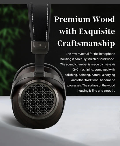 High-Fidelity Open-Back Wooden Headphones 50mm Dynamic Driver