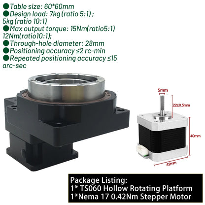 NEMA17 Rotary Actuator 10:1 Hollow Rotary Platform Kit