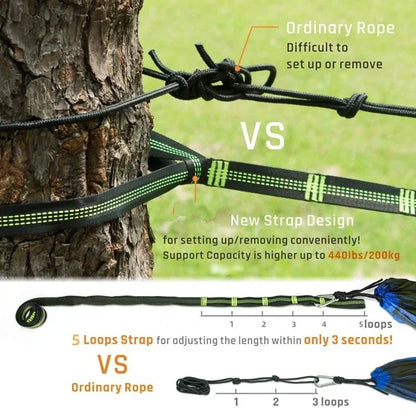 Green Black Camping Hammock with Mosquito Net and Rain Fly
