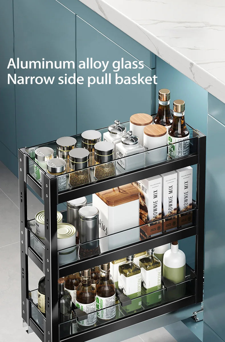 Black 2 Layer Kitchen Pull-Out Spice Shelf Rack