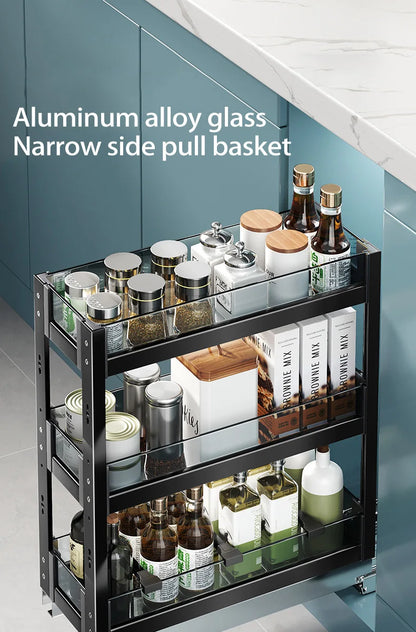 Black 2 Layer Kitchen Pull-Out Spice Shelf Rack