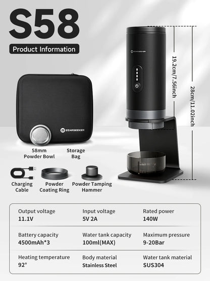 Portable Heated Espresso Coffee Maker with Bottomless Portafilter