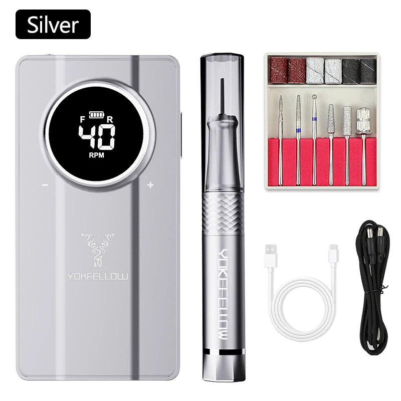 Rechargeable White Nail Drill Machine 40000RPM for Acrylics