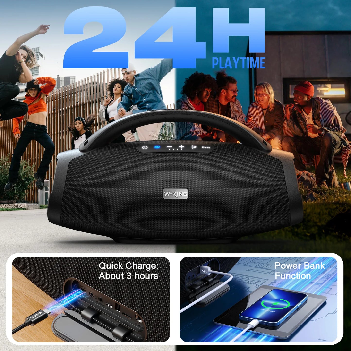 200W Portable Bluetooth Speaker with 24H Playtime IPX7 Waterproof