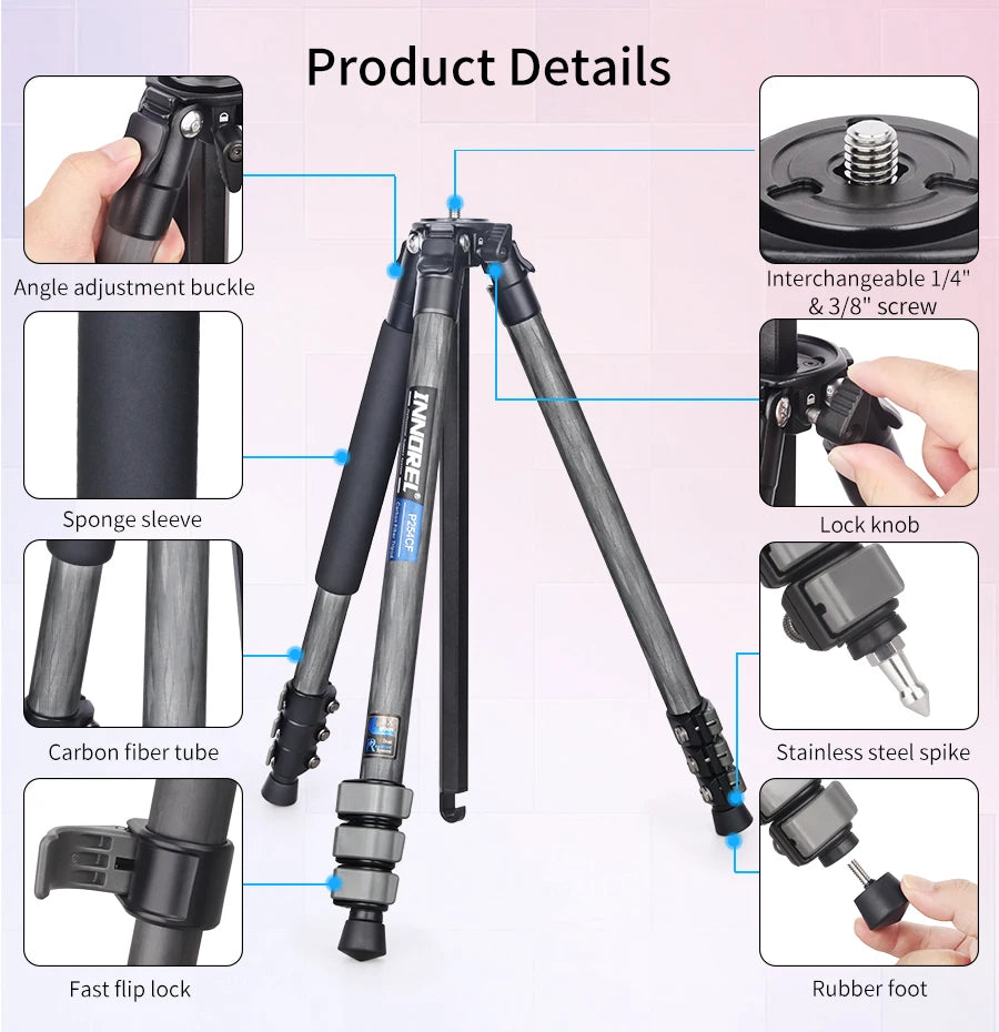 Carbon Fiber Camera Tripod Ball Head 12kg Travel