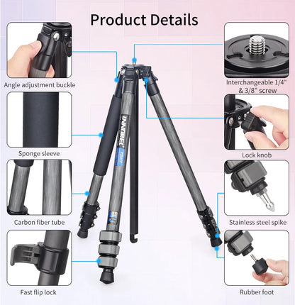 Carbon Fiber Camera Tripod Ball Head 12kg Travel
