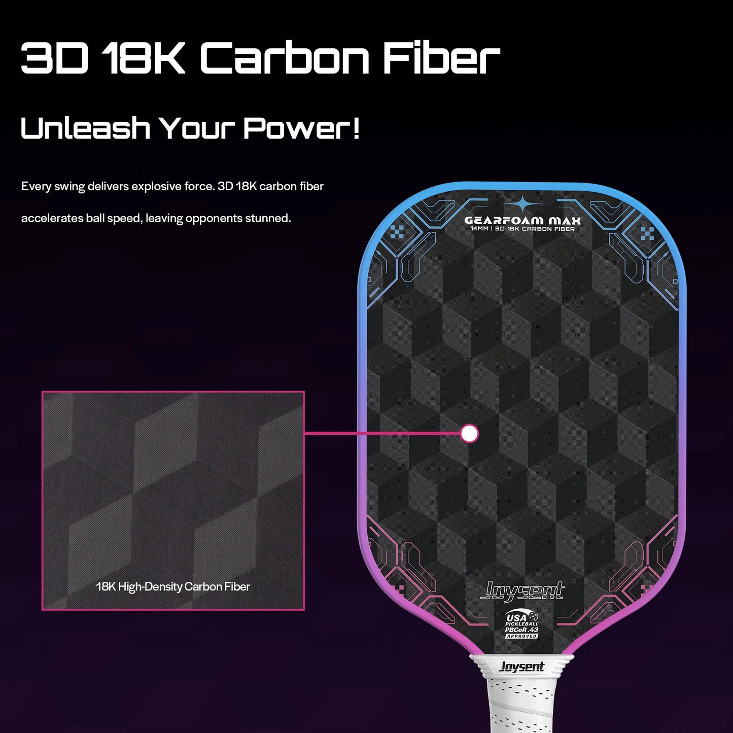 USAPA Pickleball Paddle 18K Raw Carbon Fiber 14mm Thermoformed