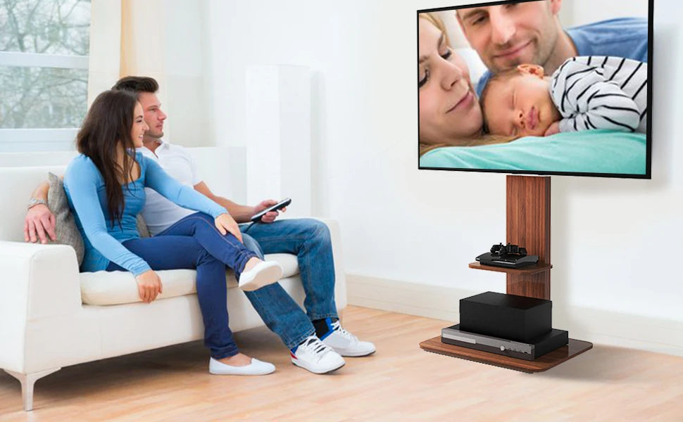 Freestanding Wooden TV Stand with Height Adjustable Bracket