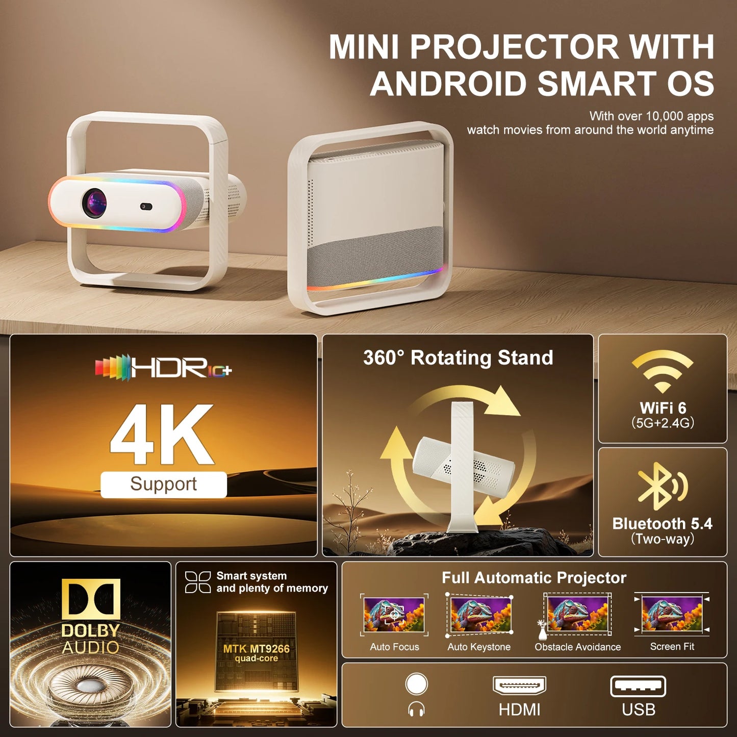 Portable 4K HD Projector with Dolby Audio