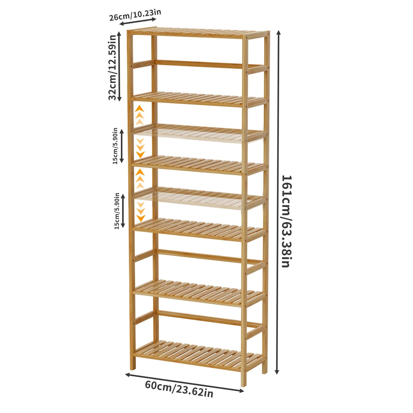 Slim Freestanding Bamboo Bookcase with Adjustable Shelves