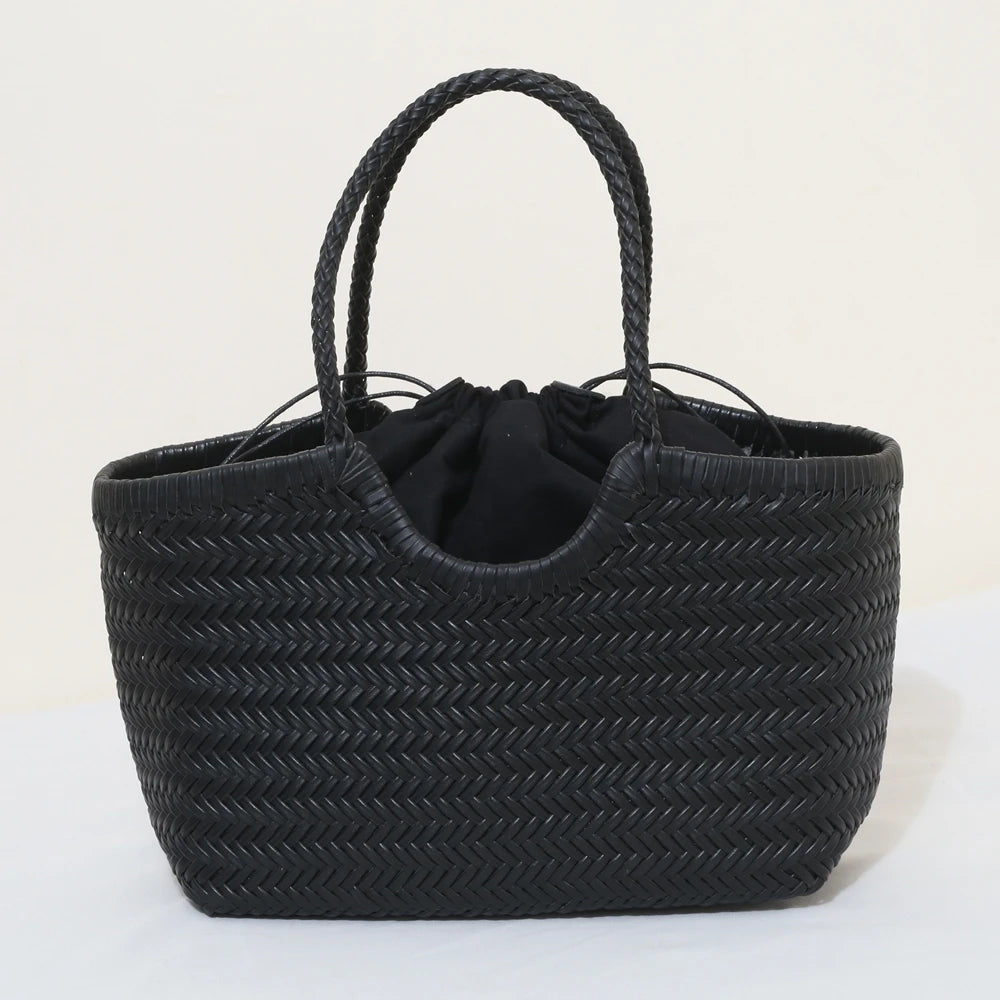 Large Black Leather Shoulder Tote Bag for Women