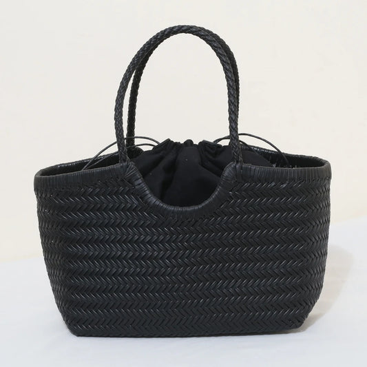 Large Black Leather Shoulder Tote Bag for Women