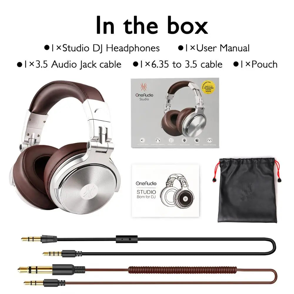 Foldable DJ Monitor Headphones with Mic for Gaming and Mixing