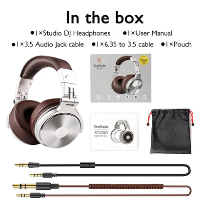 Foldable DJ Monitor Headphones with Mic for Gaming and Mixing