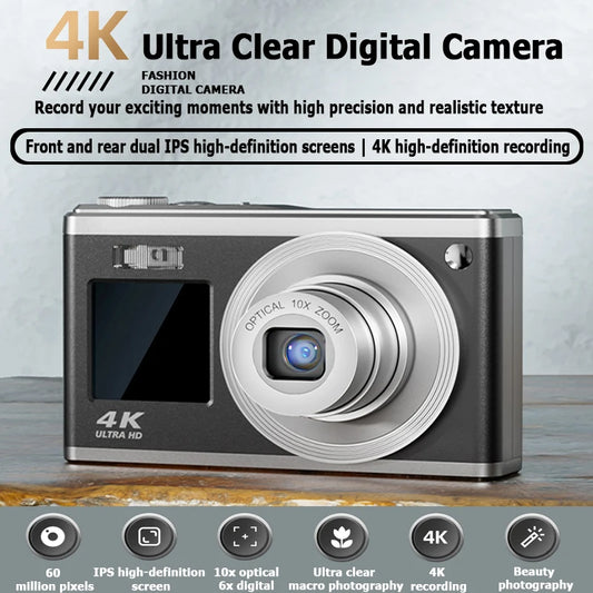 White 4K Dual Screen Waterproof Digital Camera with 32GB Storage