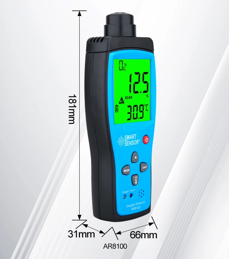 Portable O2 Gas Detector with LCD Screen and Light Alert