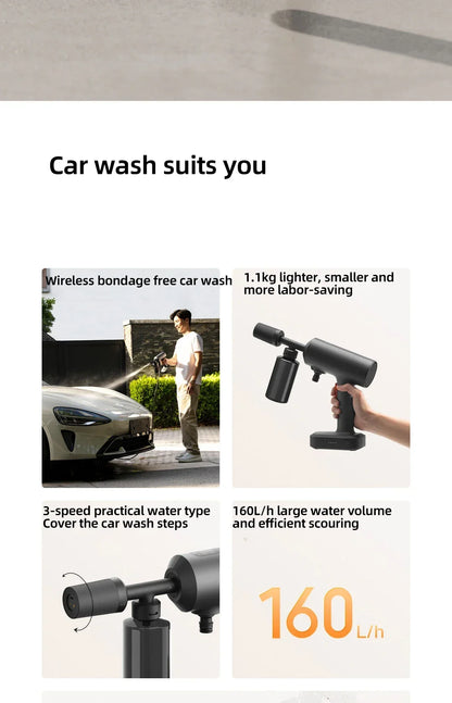 Portable Wireless Car Washer 160L/h High Pressure Cleaning