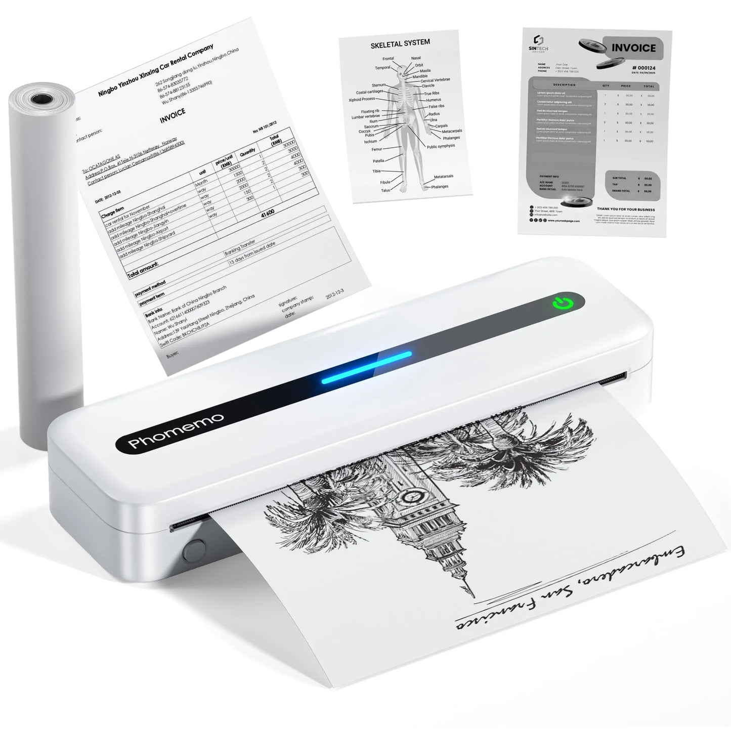 Wireless Inkless Thermal Printer for Phone and Laptop White