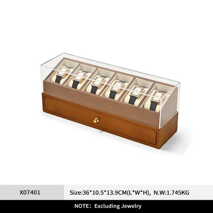 6-Slot Wooden Watch Box with Transparent Dustproof Cover