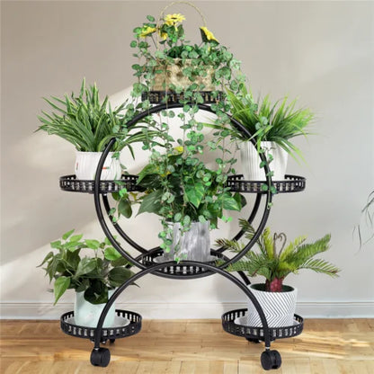 4-Tier Plant Stand with Wheels Holds Six Flower Pots
