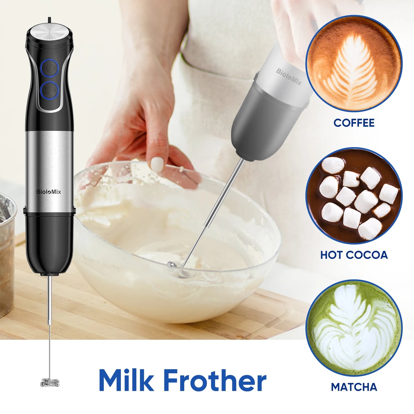 Portable 1500W Hand Blender with Food Processor & Smoothie Maker