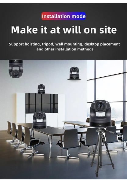 Black 4K PTZ Video Camera AI Tracking 30/60fps
