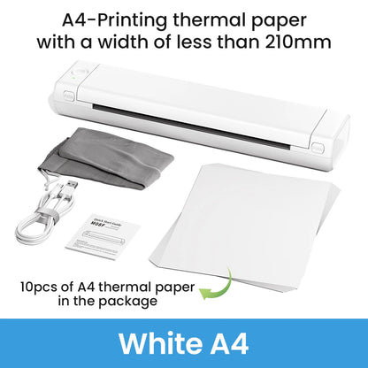 Portable A4 Thermal Printer Wireless Bluetooth for Phone & PC