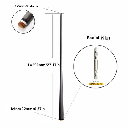 Radial Carbon Fiber Pool Cue Shaft Professional Taper