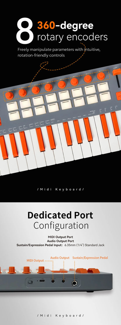 37 Key Wireless MIDI Keyboard Controller