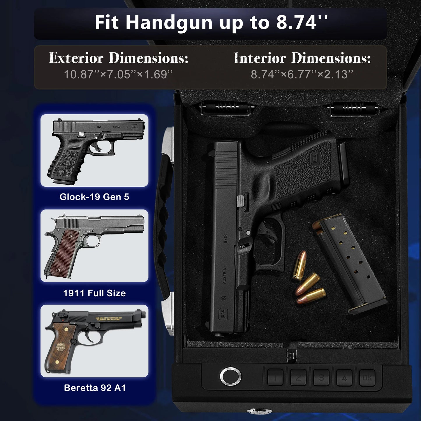 Portable Biometric Gun Safe Fingerprint Password Key Unlock