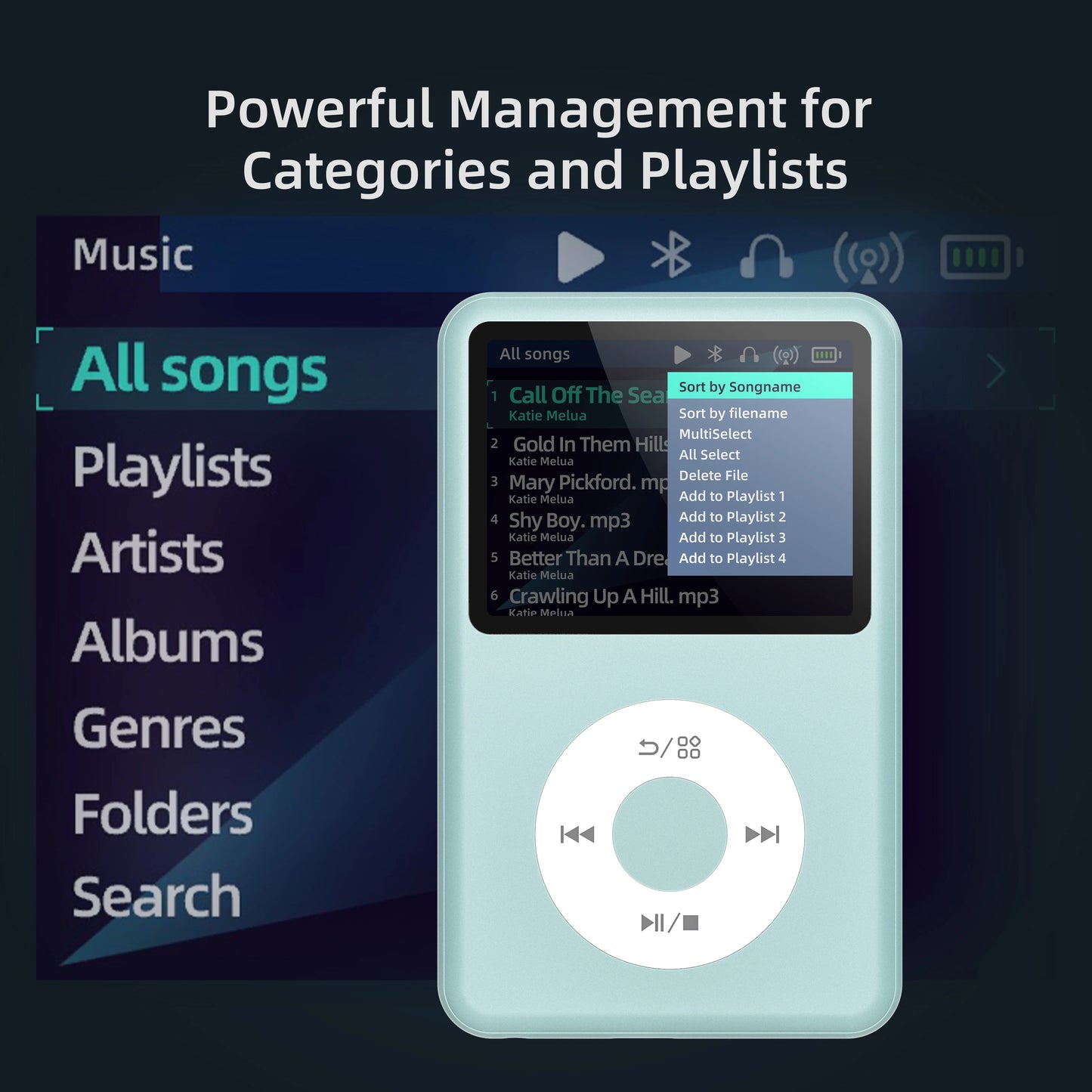 HiFi MP3 Player with Bluetooth Video FM Radio 128GB Storage Pale Green