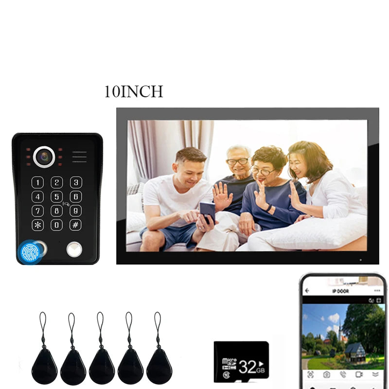Black Smart Video Intercom Doorbell 10" Screen with Two-Way Audio