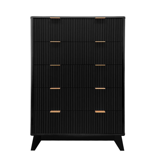 Modern 5 Drawer Tall Dresser Wave Fluted Design