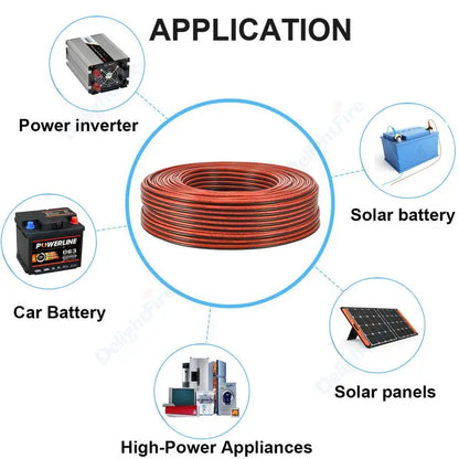 2 Core Red Black Copper Power Cable 8-14AWG