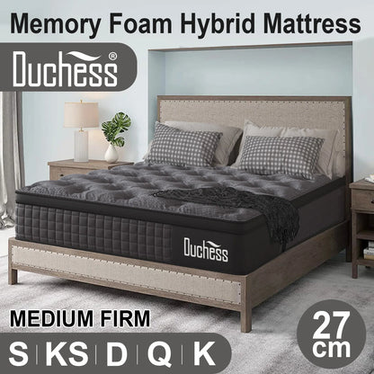 27cm King Euro Top Mattress Pocket Spring Gel Foam