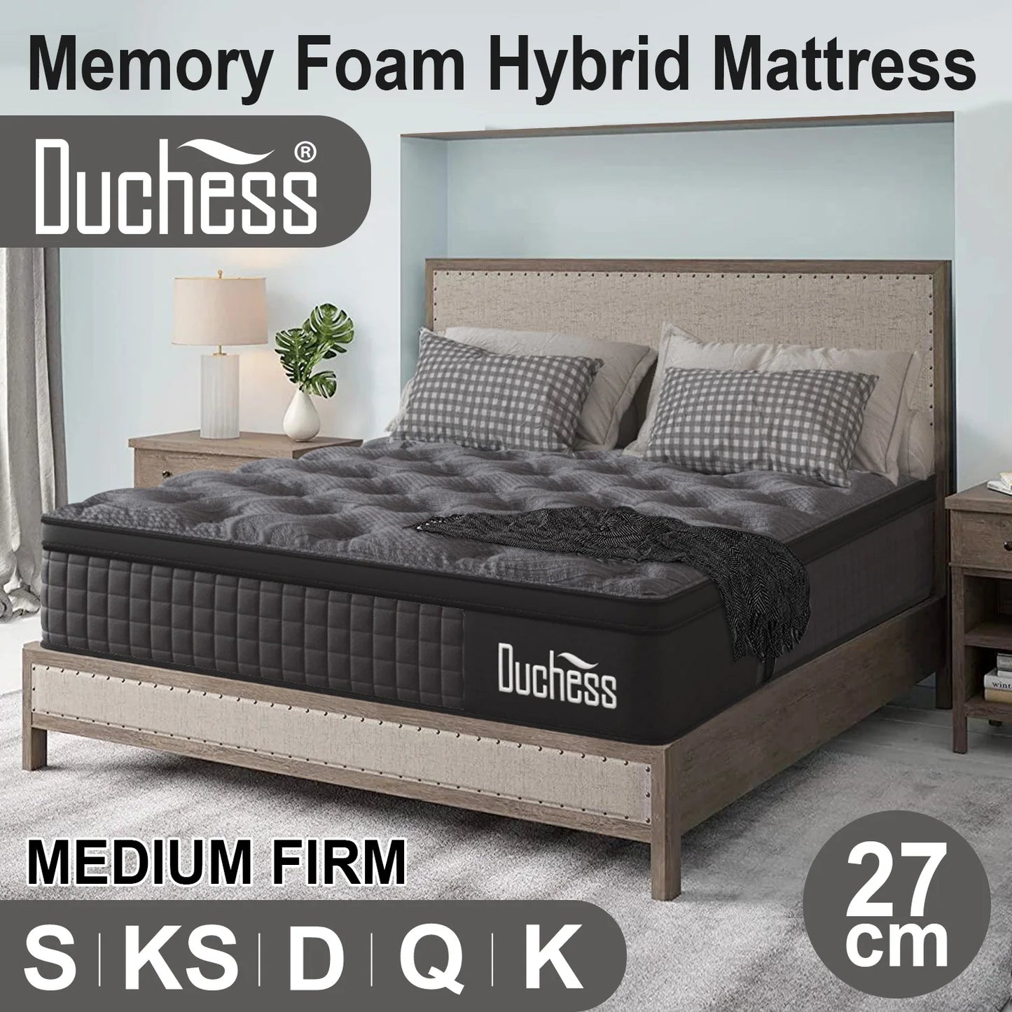 Single Pocket Spring Gel Memory Foam Euro Top Mattress 27cm