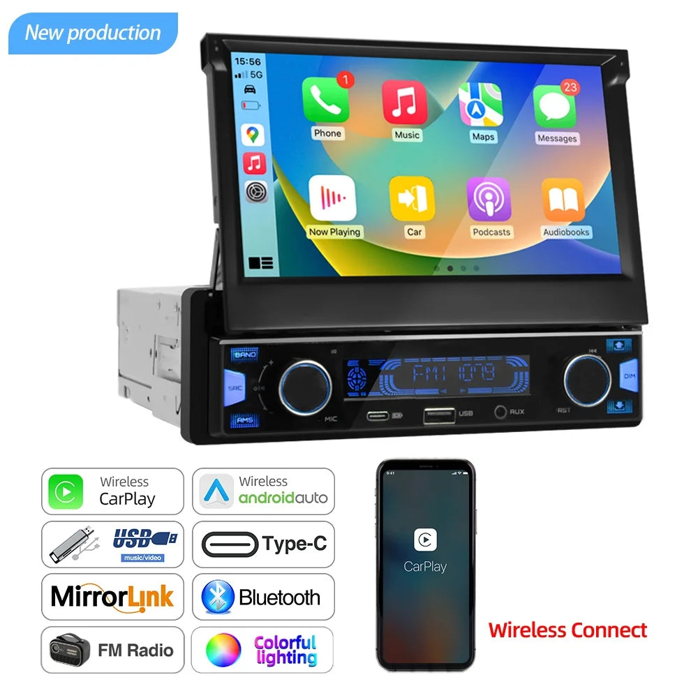 7-Inch Retractable Car Stereo with Wireless CarPlay