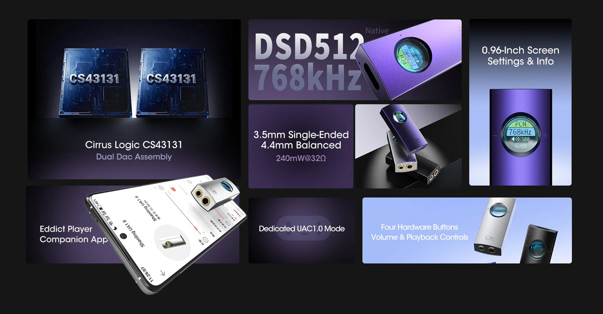 Portable Hi-Res USB DAC Headphone Amp Dual DAC
