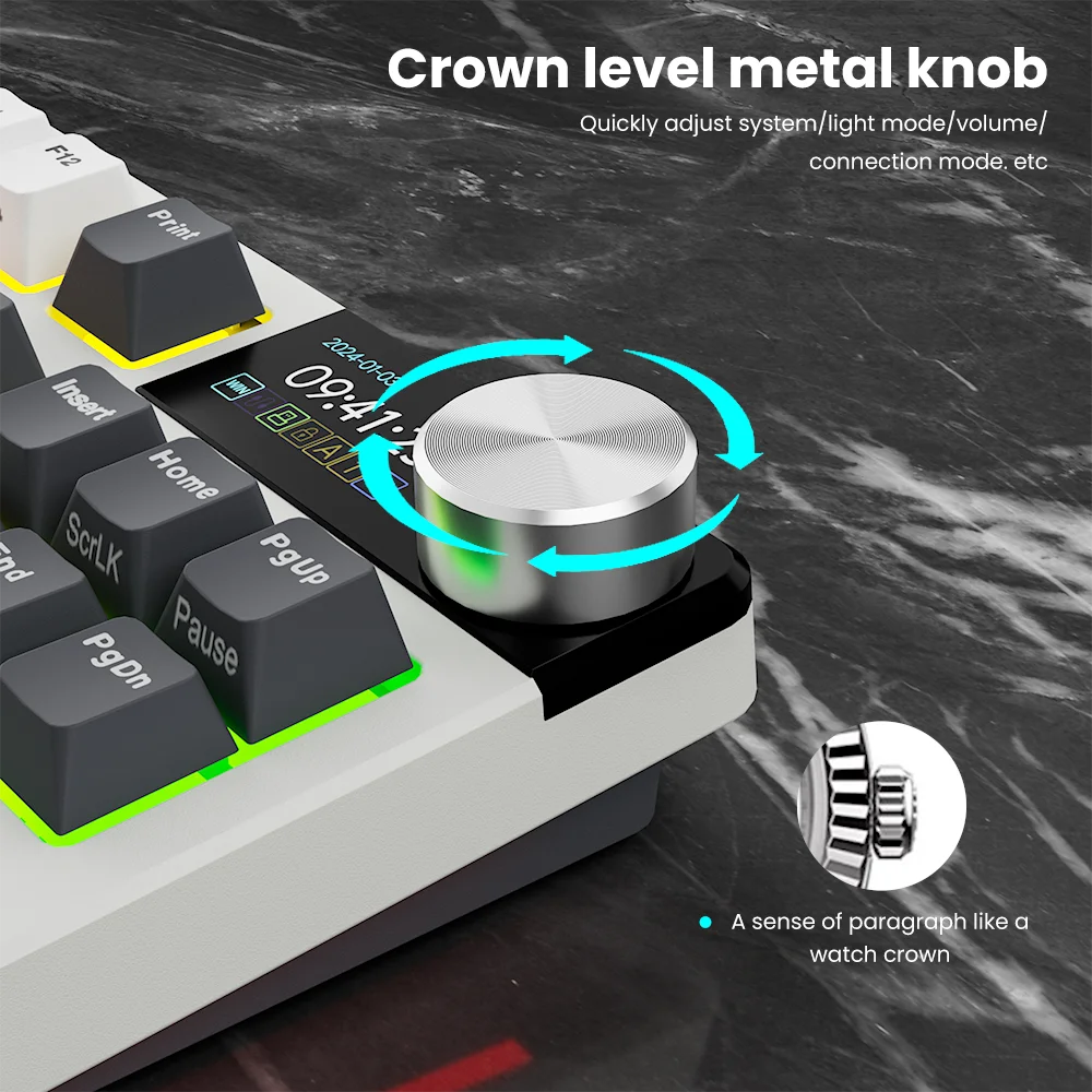 TFT Screen White Rechargeable Mechanical Keyboard RGB Backlit