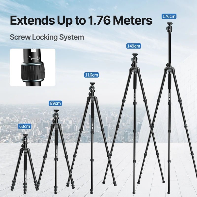 1.76m Aluminum Camera Tripod Monopod 15kg Load Arca Plate