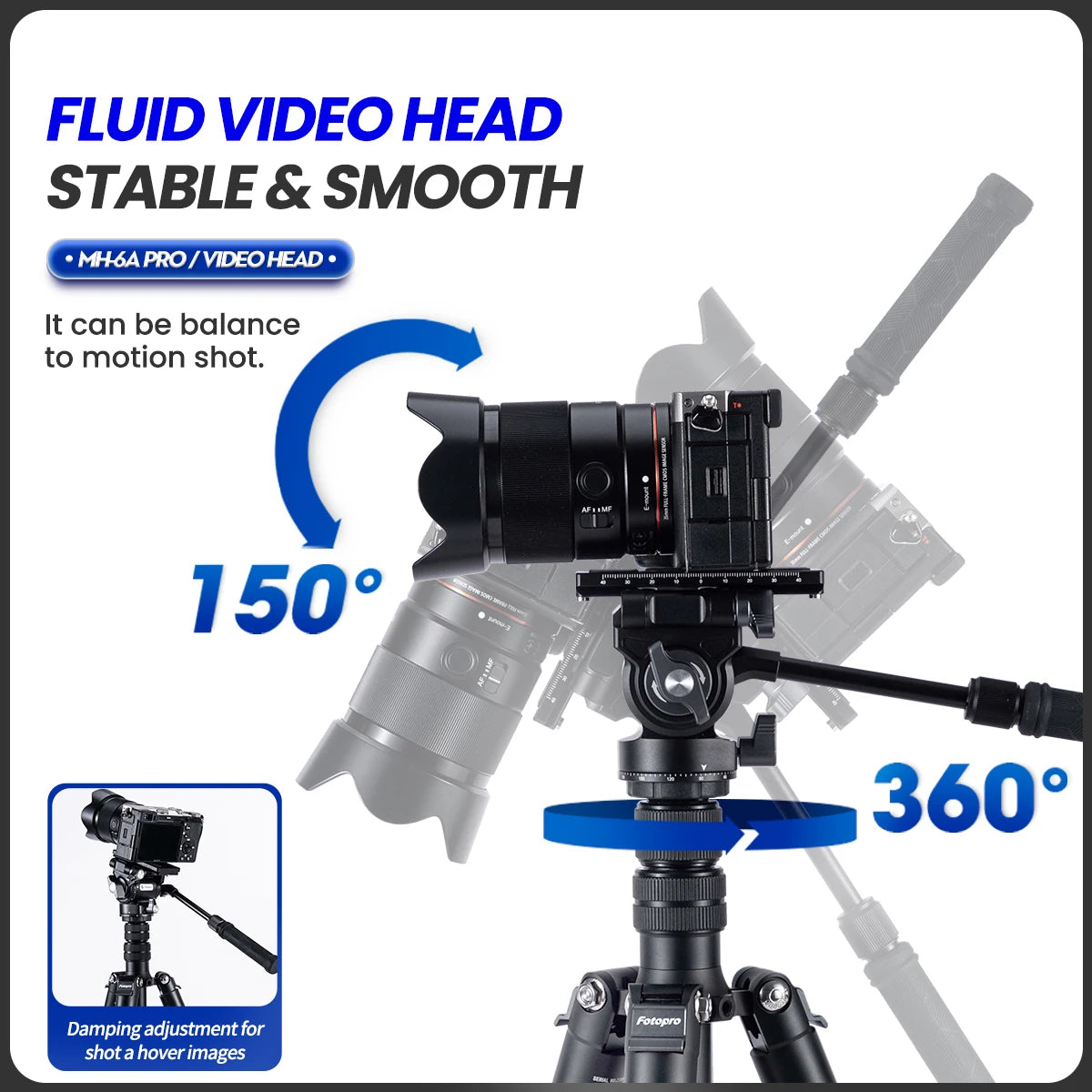 Professional Fluid Video Tripod Head 5kg Pan Tilt