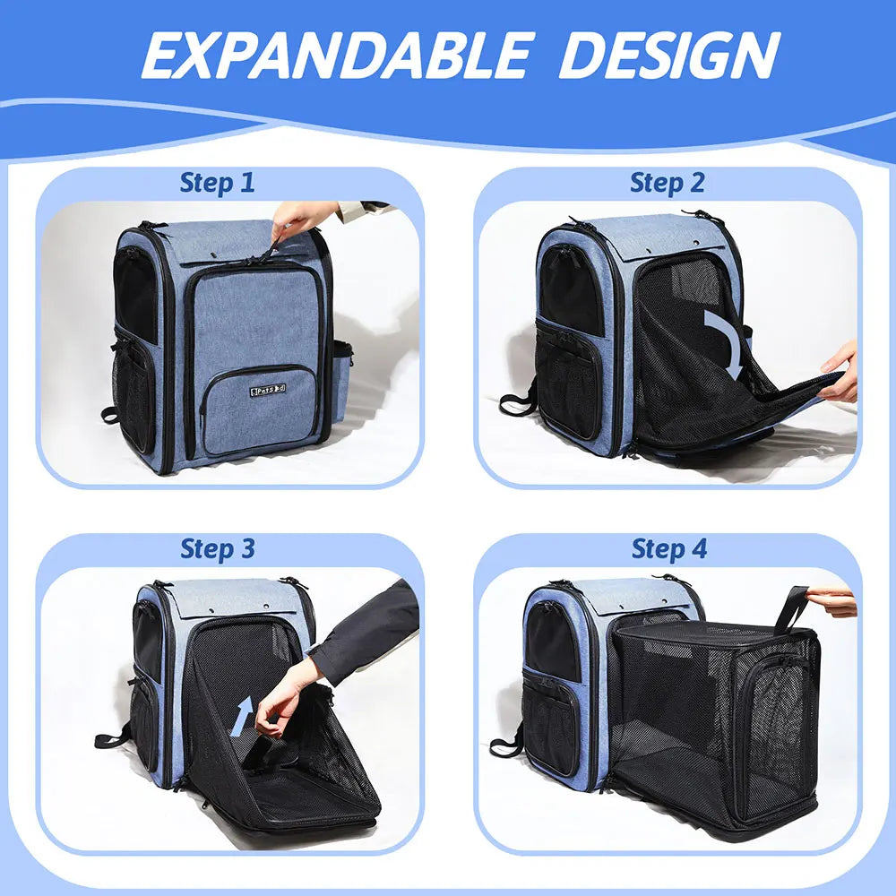 Foldable Pet Backpack Carrier for Cats & Small Medium Dogs