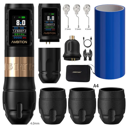 Professional Tattoo Gun Kit Adjustable Stroke Wireless Pen
