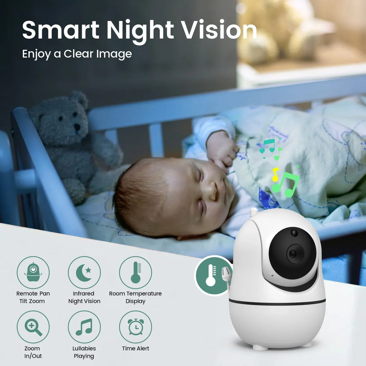 7 Inch HD Baby Monitor with 4X Zoom PTZ Camera