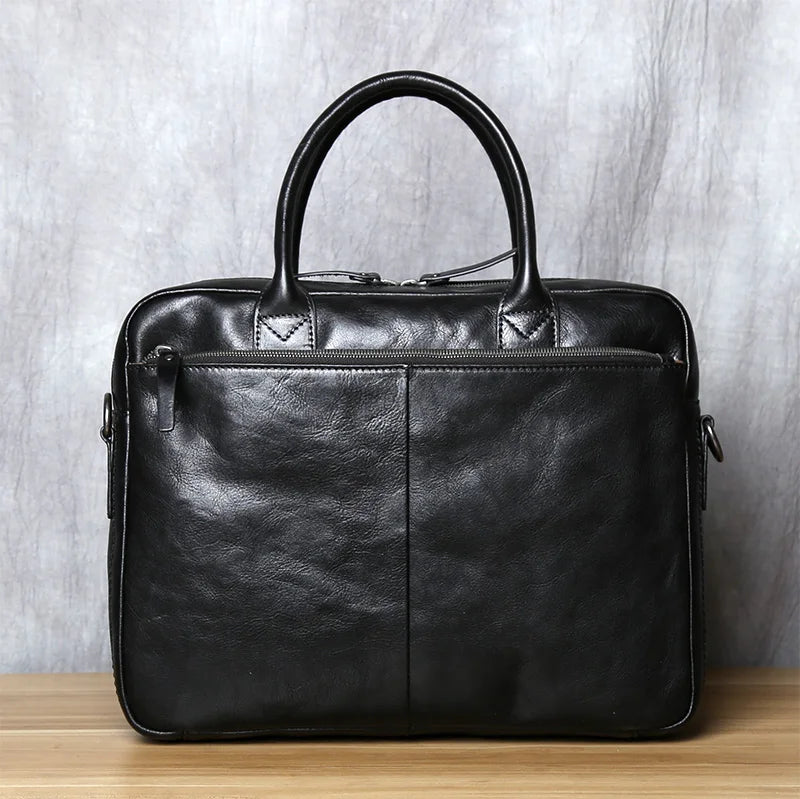 Leather Laptop Briefcase Messenger Bag Business Work Black