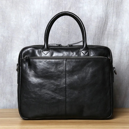 Leather Laptop Briefcase Messenger Bag Business Work Black