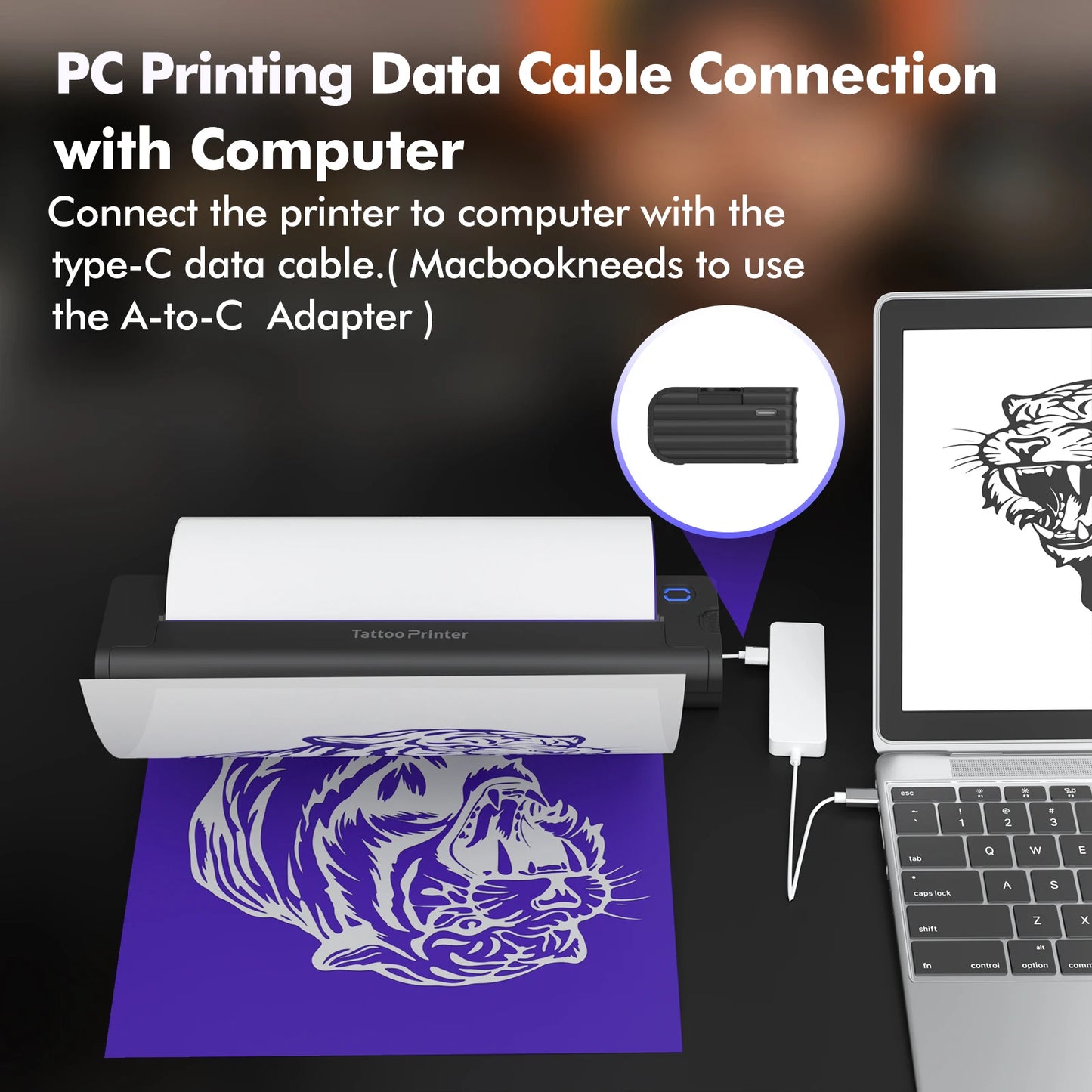 Mini Portable A4 Thermal Printer with 50 Tattoo Papers