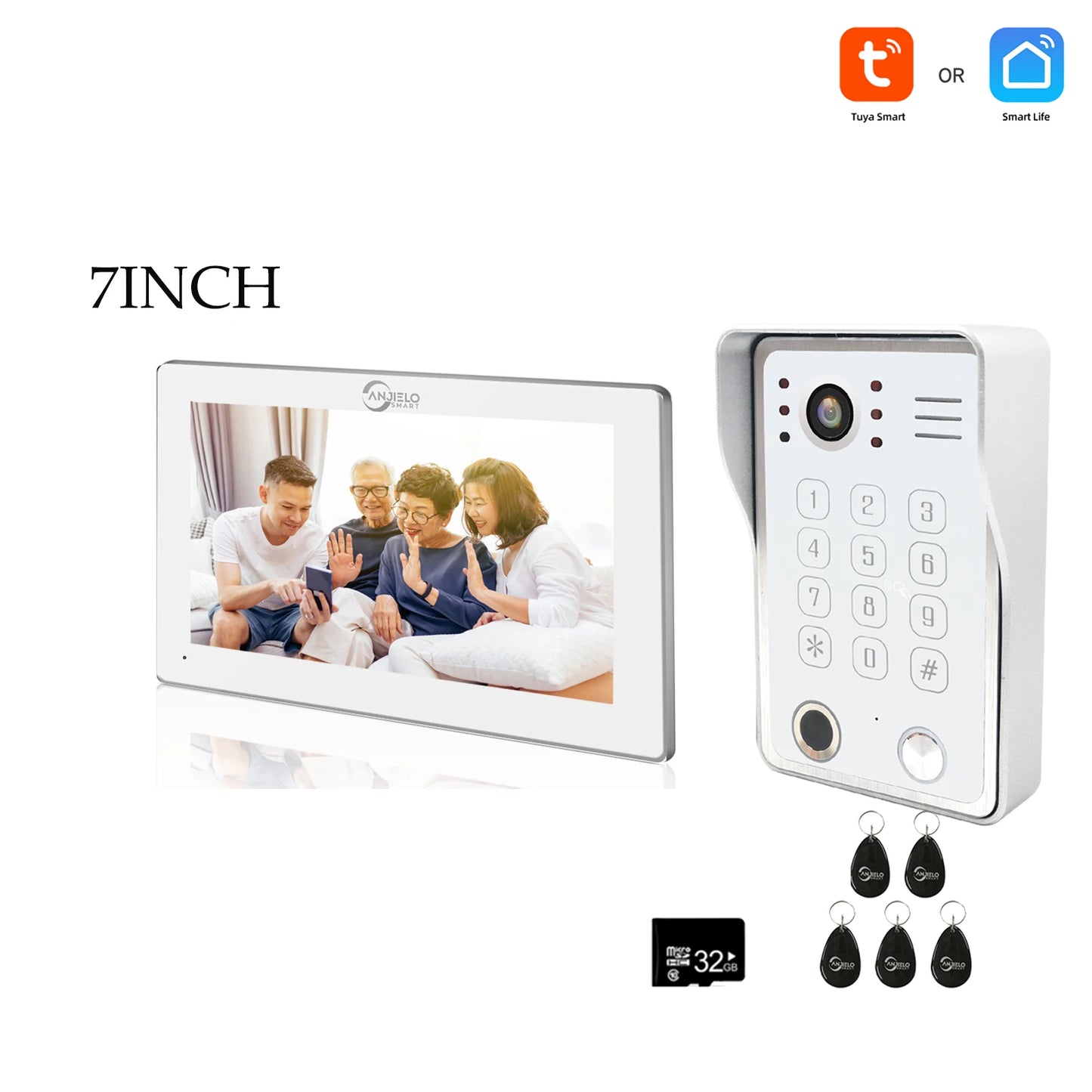 White 7" 1080p Doorphone with Touch Display & Motion Detection