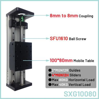 Precision Ball Screw Linear Slide 150mm Travel 100x80 Platform