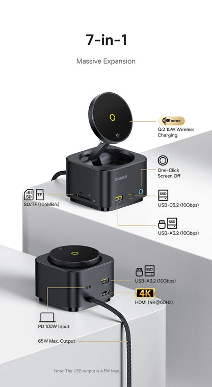 15W Magnetic Wireless Charger with PD Hub & 4K HDMI